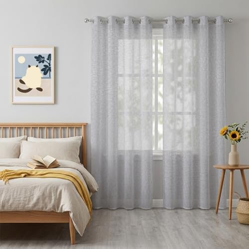 Grey Sheer Curtains 63 Inch Long 2 Panels, Modern Minimalist Classic