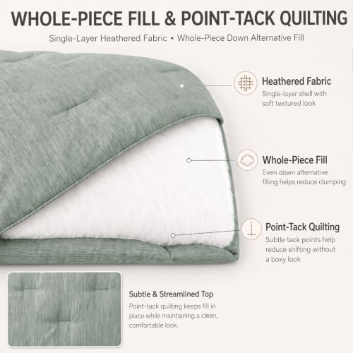 CozyLux California King Comforter Set, Heathered Sage Green, 3 Pieces