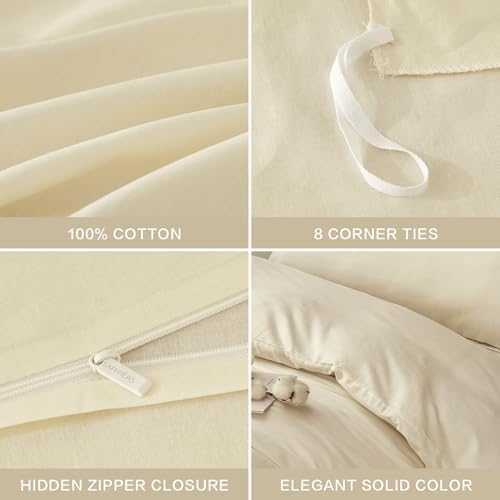 SAPHREAS 100% Washed Cotton Duvet Cover King Size Set, Linen Like