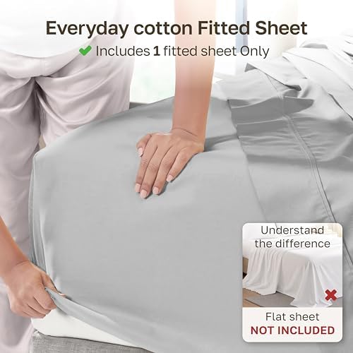 Soft Natural 100% Cotton Sateen Twin XL Fitted Sheet, Light Grey