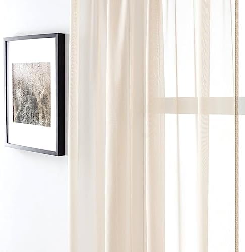 Sheer Bedroom Curtains 108 Inch Length 2 Panels Set, Rod Pocket Semi