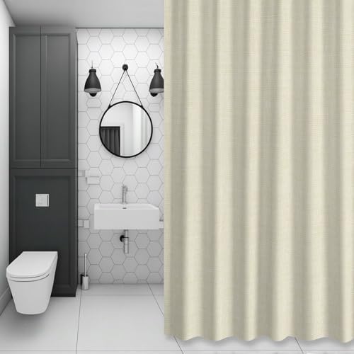 Cotton Linen Texture Shower Curtain 84 inches Extra Long Contemporary