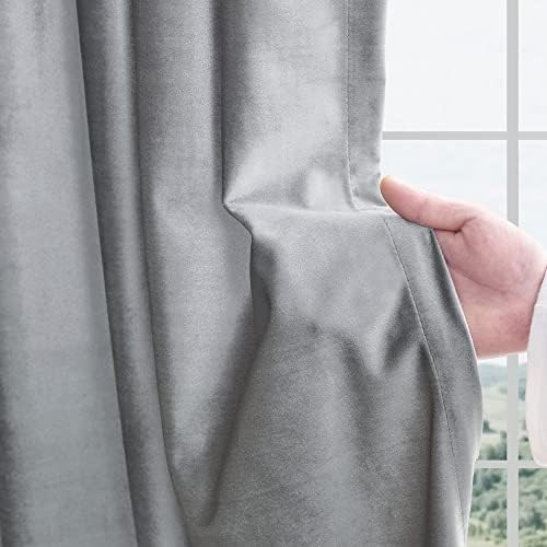 Gray Velvet Curtains 120 inches for Living Room Luxury Room Darkening