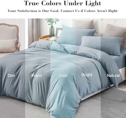 PURE ERA Jersey Knit Duvet Cover Set Heather Blueish Grey Queen