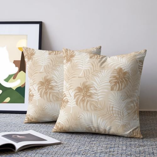 20x20 Pillow Covers Set of 2, Beige Palm Trees Tropical Throw Pillow