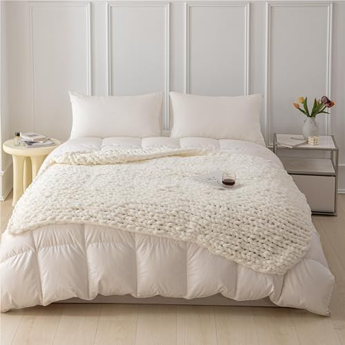 Chunky Knit Blanket Throw for Couch 50"×60" Cream