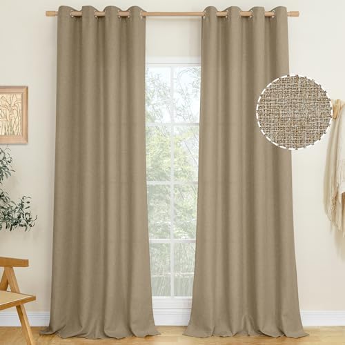 LAMIT Linen Textured Curtains for Living Room 95 inches Long, Tan