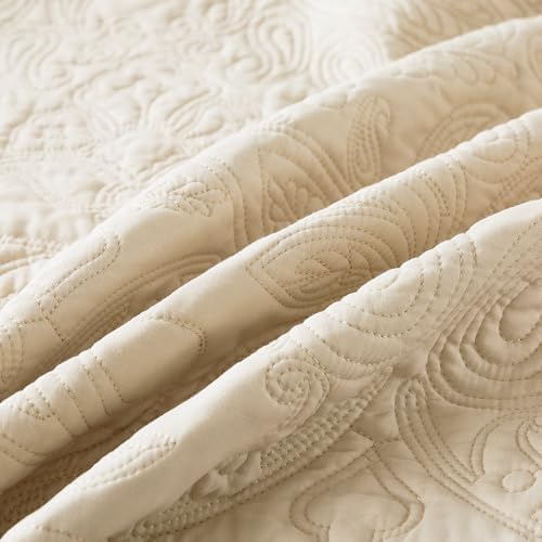 HoneiLife Quilt Set Queen Size - 3 Piece Embroidered Microfiber