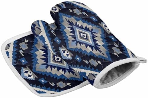 Quilted Cotton Terry Cloth Oven Mitt, Pot Holder Blue Grey Symmetry