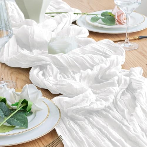 Ivory White Cheesecloth Table Runner 120inches for Party Home Decor
