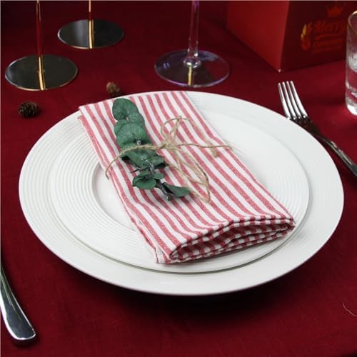 24 Pcs Plain Striped Linen Napkins Cotton Blended Dinner Cloth Tea