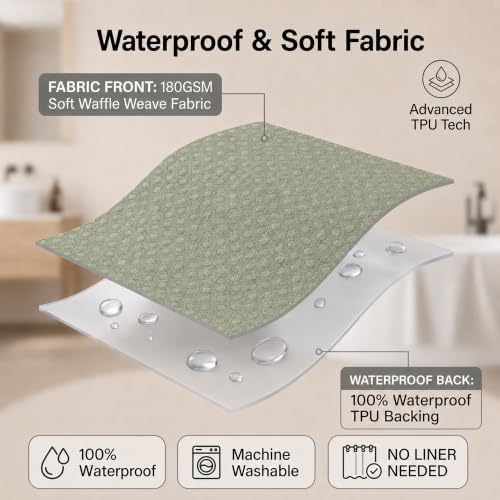 Waffle Shower Curtain, Waterproof TPU Backing, 2-in-1 No Liner Needed