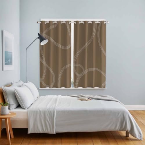 Taupe Line Art Window Curtains 84 Inch Length 2 Panels Set, Modern