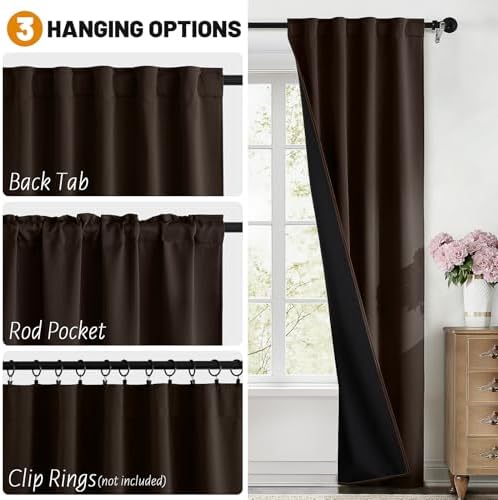 SimpleHome 100% Blackout 72 Inch Chocolate Brown Curtains for Living