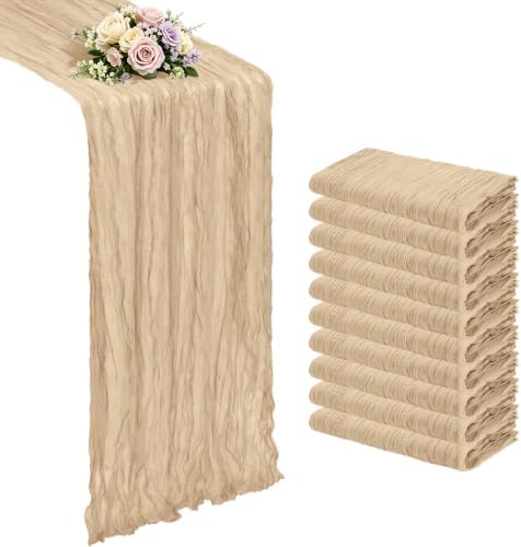 10 Pack Beige Cheesecloth Table Runner 17x108 Inch Boho Gauze Cheese