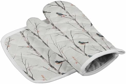 Quilted Cotton Terry Cloth Oven Mitt, Pot Holder Retro Tree Branches