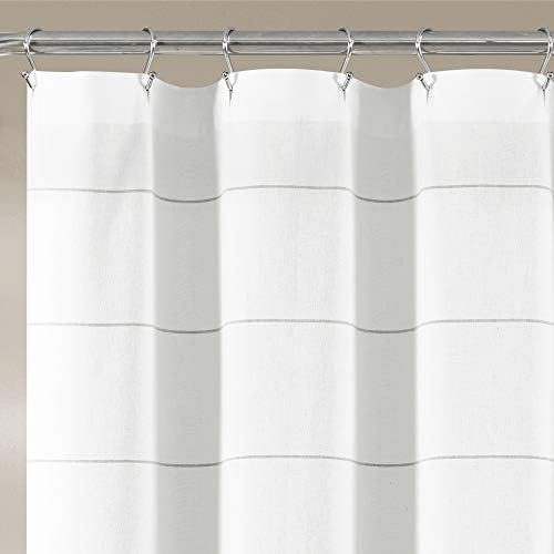 Lush Decor White Woven Cotton Shower Curtain with Gray Stripe and