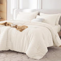 MUXHOMO Full Comforter Set 7 Pieces, Seersucker Bed in a Bag, Ivory