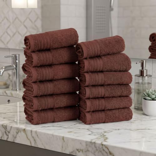 SUPERIOR Cotton Marble Jacquard Border Quick Dry Towel Set, 12 Piece