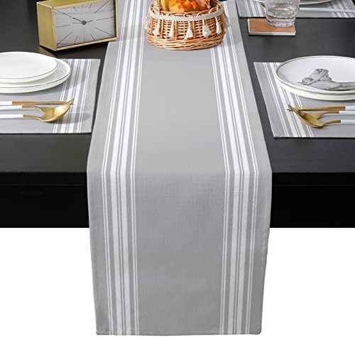 Grey White Stripes Table Mats Set of 4 With Table Runner 90 Inches