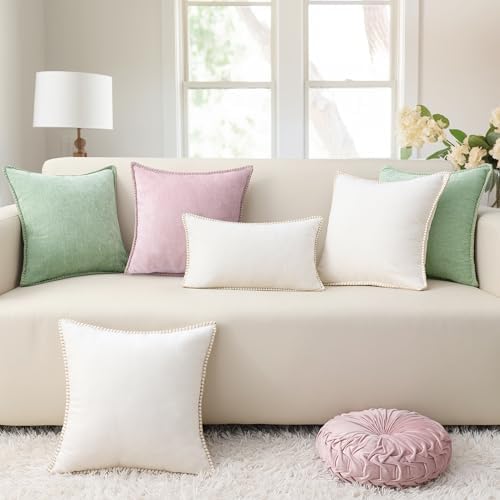 decorUhome Soft Chenille Throw Pillow Covers 20x20 Set of 2 Cream