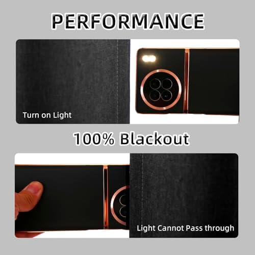 100% Black Linen Blackout Curtains for Bedroom,Black Out Curtains for