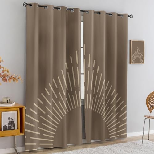 Rustic Boho Blackout Curtains for Bedroom, Beige Sun Grommet Curtains