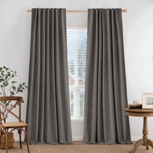 MIULEE 100% Blackout Curtains Linen Curtains 84 Inches Long, Dark Gray