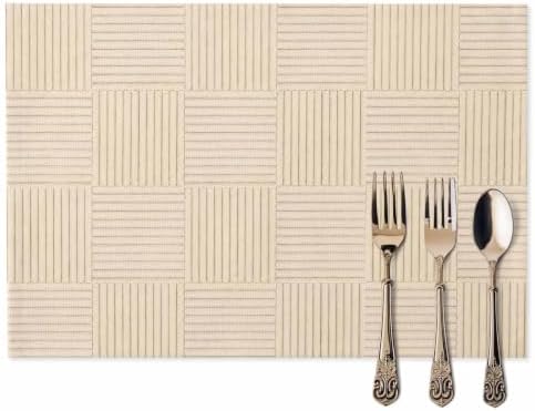 Minimalist Woven Strips Placemats Set of 8, Farmhouse Basket Beige