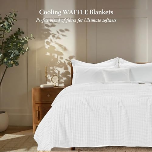 Threadmill King Waffle Bed Blanket, Rayon Derived from Bamboo, White