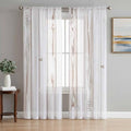 White Wood Grain Sheer Curtains 108 Inch Length 2 Panels Set, Country