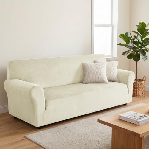 XINEAGE Velvet Sofa Cover, Stretch Washable Slipcover for Pets,Beige