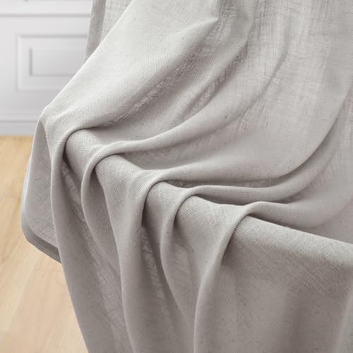 decorUhome Linen Semi Sheer Curtains 63 Inch Long, 2 Panels Light