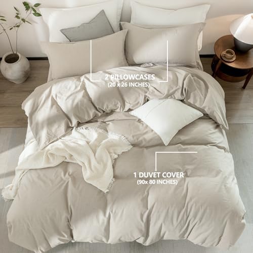 3Pcs Light Gray Solid Full Duvet Cover Set Washed Cotton