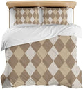 3 Pieces Bedding Set King Size, Coffee Beige Rhombus Soft Duvet Covers