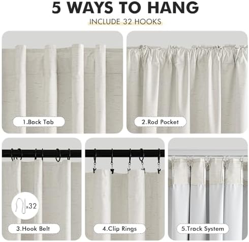 MIULEE Linen 100% Blackout Curtains 84 Inch Length 2 Panels, Back Tab