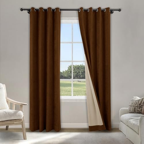 Fcosie 52" Wx96 L Chenille Black Out Drapes with Silver Grommet/Full