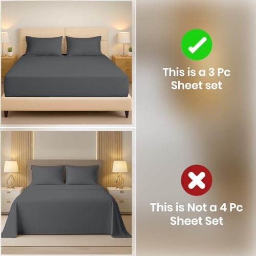Kotton Culture 3 Pc King Size Fitted Sheet Dark Grey with 2 Pillow