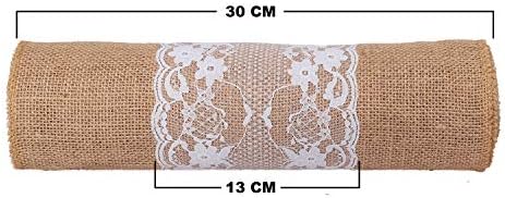 MDS 10 PCS 100% Natural Burlap Table Runners 12" x 72" with Lace