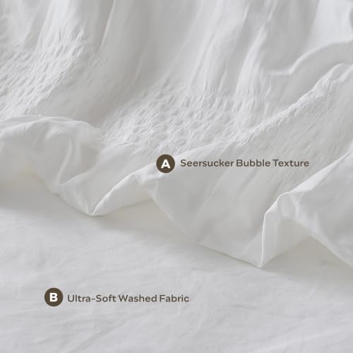 JELLYMONI White - Wide Seersucker Duvet Cover Set Queen Size