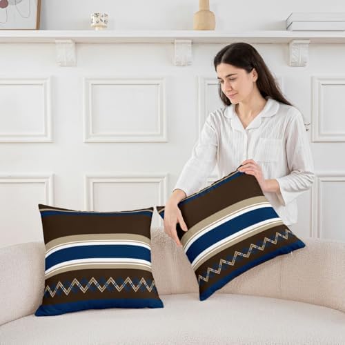 jejeloiu Modern Stripes Throw Pillow Covers Set of 2 Embroidered