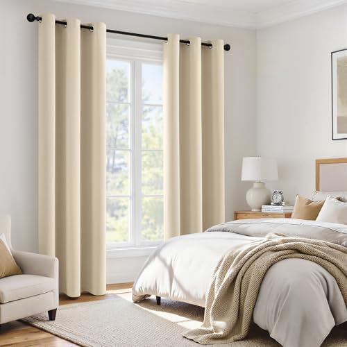 MIULEE Cream Beige 100% Blackout Curtains for Bedroom 40x84 Inch Long