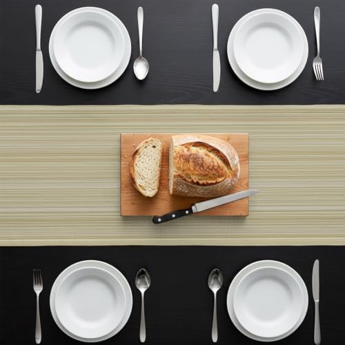 Rustic Beige Striped Table Runner 108 Inch Long Dresser Scarves Linen