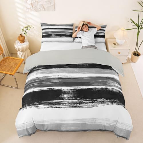 Erosebridal Black Grey White King Size Duvet Cover, Ombre Modern