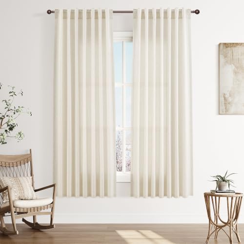 Joywell Linen Curtains 72 Inches Long for Living Room Beige Cream