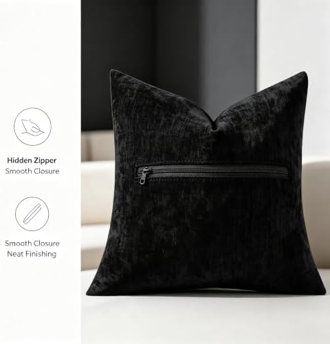 Soft Chenille Black Throw Pillow Covers 18X18 Set of 2|Decorative