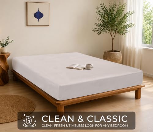 RUVANTI 100% Cotton Fitted Twin Sheets, Percale Weave – Soft Beige