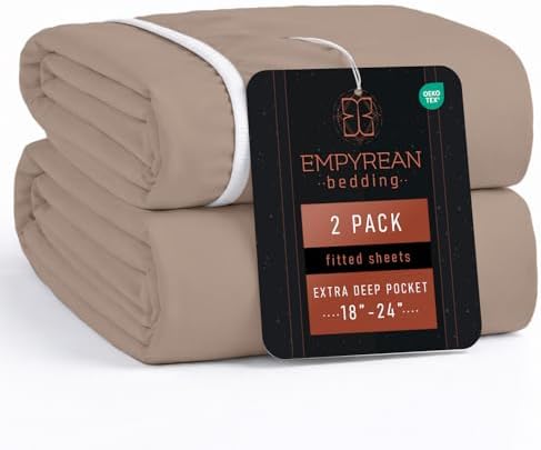 Empyrean 2 Pack Taupe Extra Deep Pocket Twin XL Fitted Sheet, Hotel