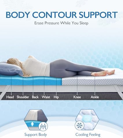 SINWEEK Cooling Memory Foam Mattress Topper for Pressure Relief, Bed