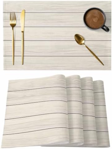 Ivory Wood Grain Placemats Set of 2 Vintage Ivory Creamy Rustic Wooden
